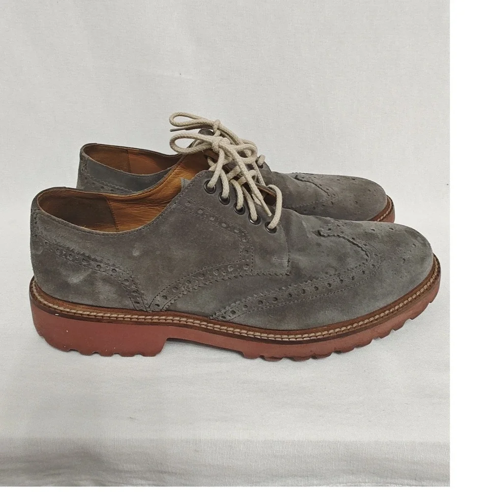 THOMAS DEAN Oxford Shoes Wingtip‎ Brogue Suede Made in Italy Gray Size 10